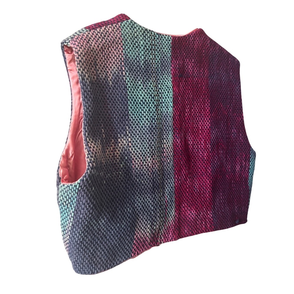 Women's SZ Large/XL Handwoven Multicolor Textured Vest w/Pink Lining Boho Ombre - Picture 2 of 12